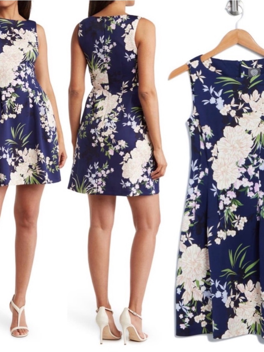 Vince canuto navy floral fit & flare scuba dress women’s size 0